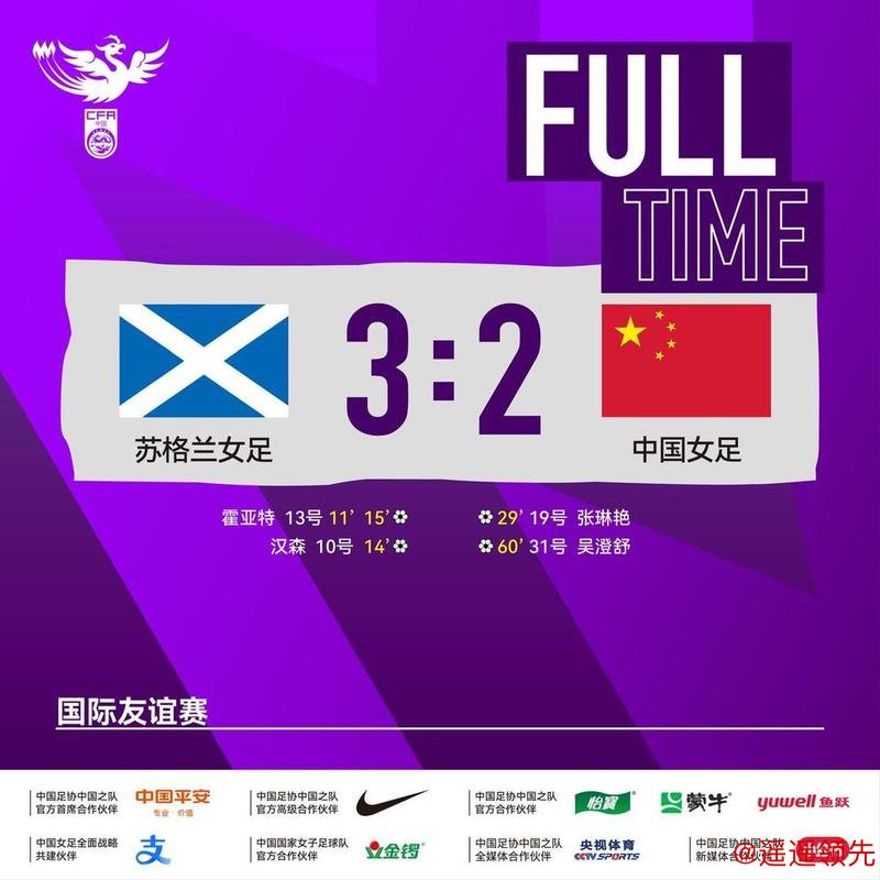 4分钟丢3球！中国女足2-3不敌苏格兰 友谊赛遭两连败